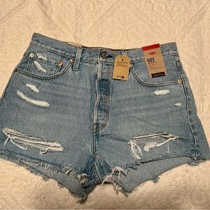 Levi's 501 Light Blue Distressed Jean Shorts